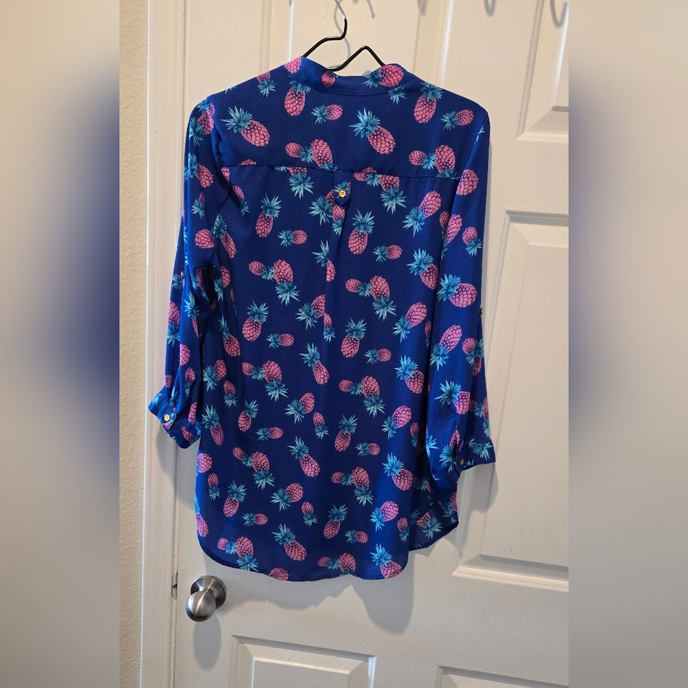 Wishful Park Blue Buttoned Blouse with Mandarin Collar - Picture 9 of 9